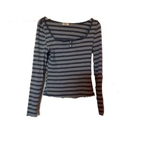 women blue and white striped long sleeve baby doll Hollister blouse size medium